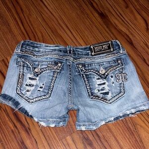 Miss Me Distressed Blue Jean Shorts